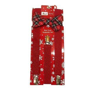 Christmas Holiday Red Plaid Suspender Bow Tie Set